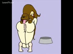 An animated adolescent harlot being licked by a happy cartoon dog and more